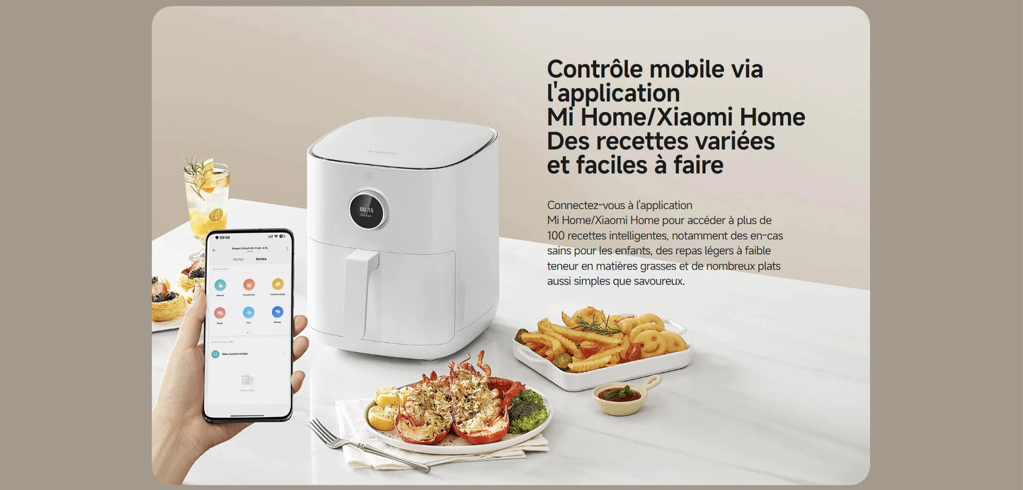Smart Air Fryer, Friteuse ¨¤ air intelligente, 4.5 litres, Polissage 100-convection ¨¤ 360 ¡ã, Grande plage de temp¨¦rature, 40 ¡ãC ¨¤ 200 ¡ãC