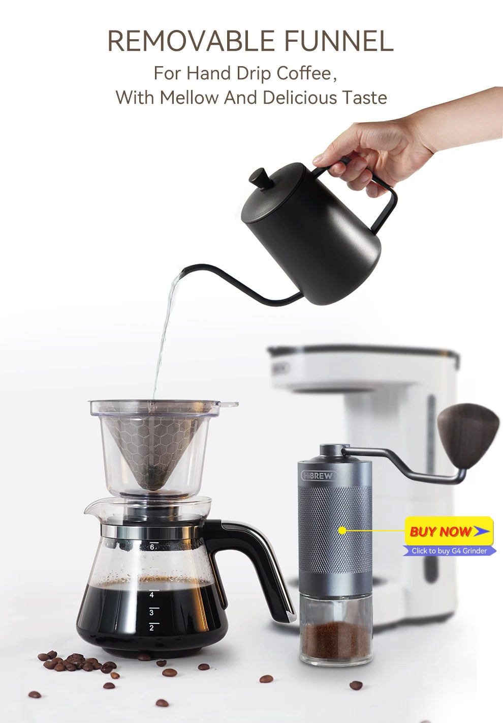 Machine ½Ç caf¹È goutte ½Ç goutte 3 en 1, cafetiõ¹re, th¹Èiõ¹re en verre, th¹Èiõ¹re chaude, 750ml, H12WH