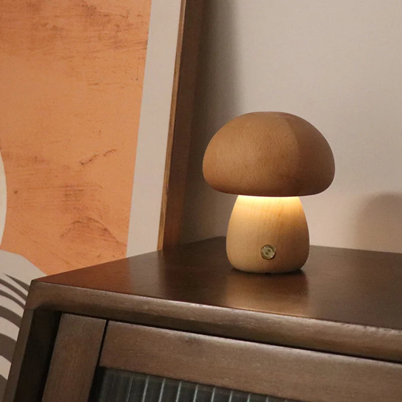 Lampe LED en forme de champignon mignon, lampe de chevet en bois avec interrupteur tactile, décoration de salle, lampe champignon environnementale de haut niveau
