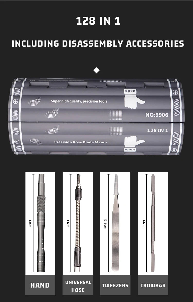Jeu de tournevis de pr¹Ècision 128 en 1, embouts Torx magn¹Ètiques, portable, professionnel, ensemble d'outils de r¹Èparation ¹Èlectronique