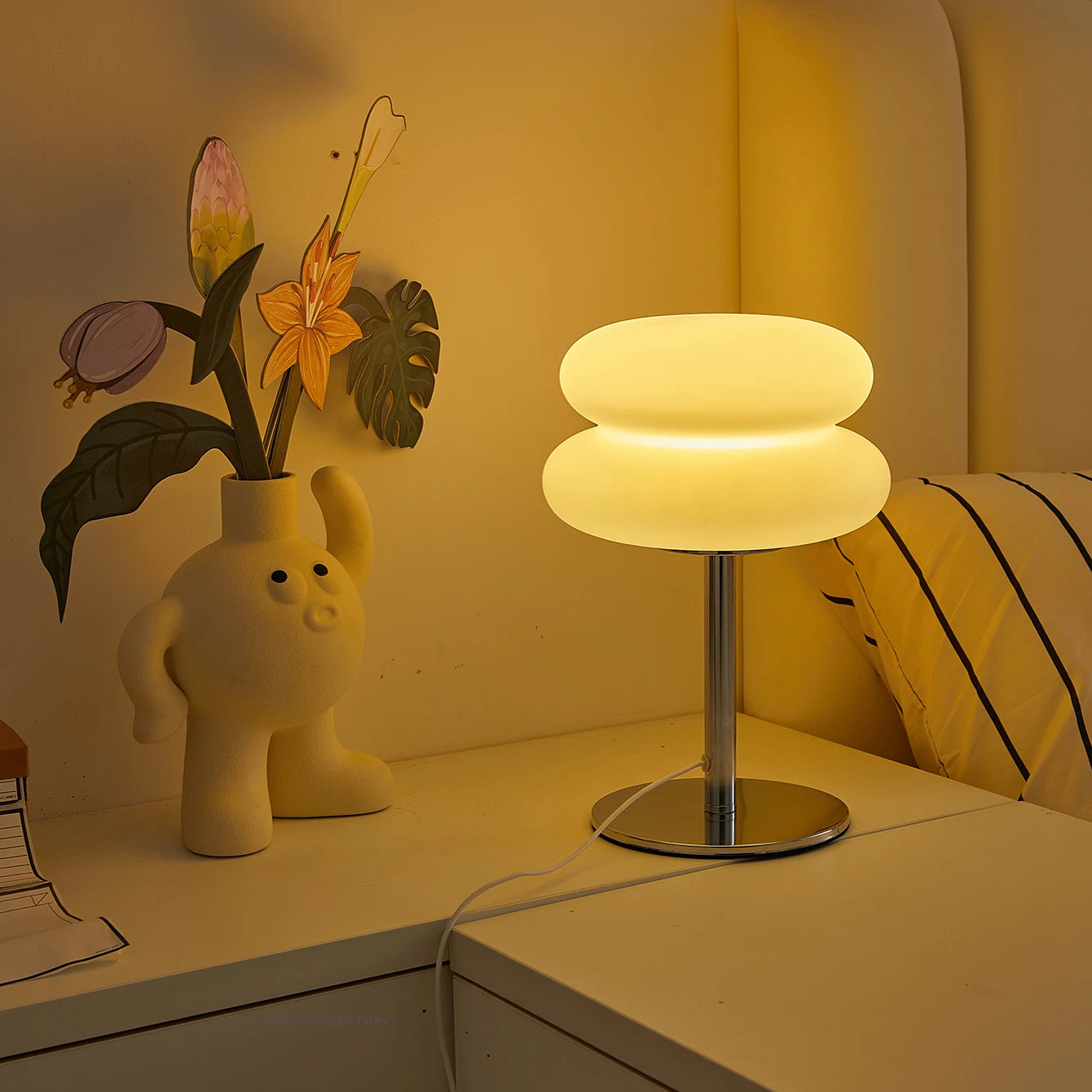 Lampe de chevet de chambre à coucher, lampe de table de style crémeux, prise USB, gradation tricolore, lumière d'ambiance pour salon et étude