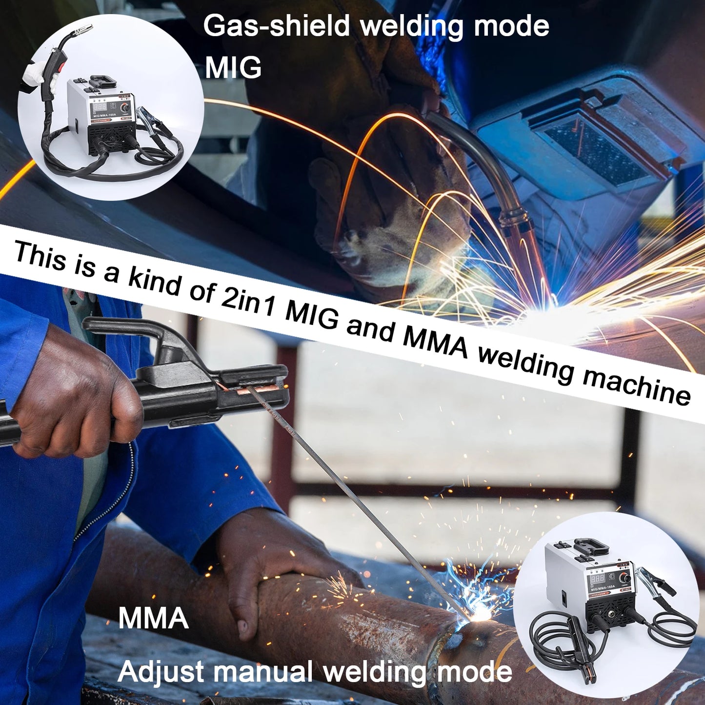 Machine ¨¤ souder ¨¦lectrique MIG MMA, soudeuse p¨¦riph¨¦rique, alimentation automatique, courant r¨¦glable, IGBT DC, onduleur, gaz inerte blind¨¦, 160A