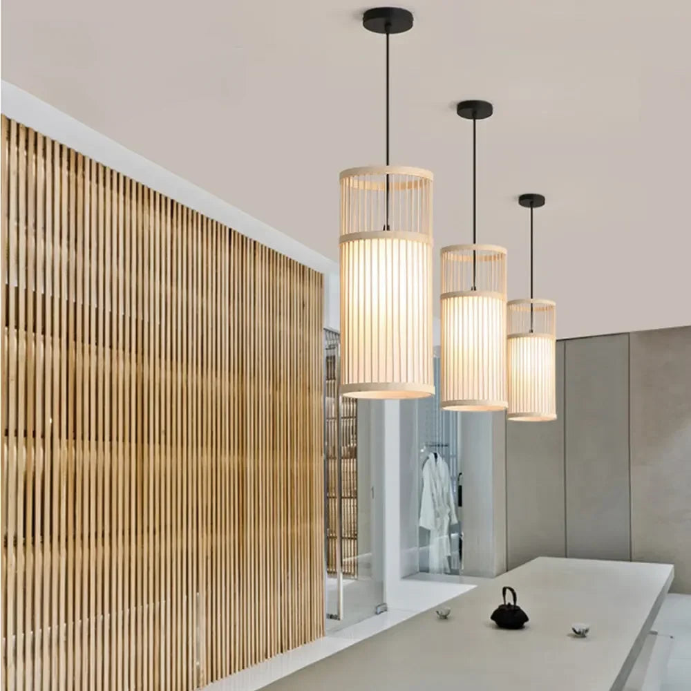 Lustres en bambou tissés à la main, abat-jour, luminaires, chambre à coucher, lampe de salle à manger, artisanat PmotLights