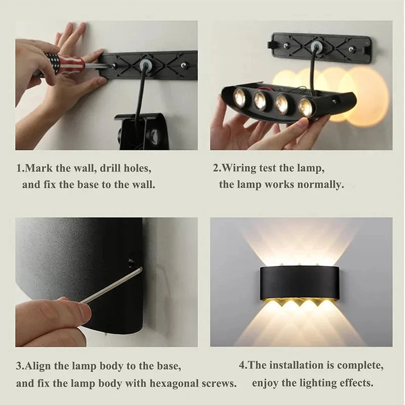 Mur LED lampe extérieure étanche IP65 cour applique murale 2W 4W 6W 8W 12W lumières de jardin en aluminium chambre salon escaliers éclairage