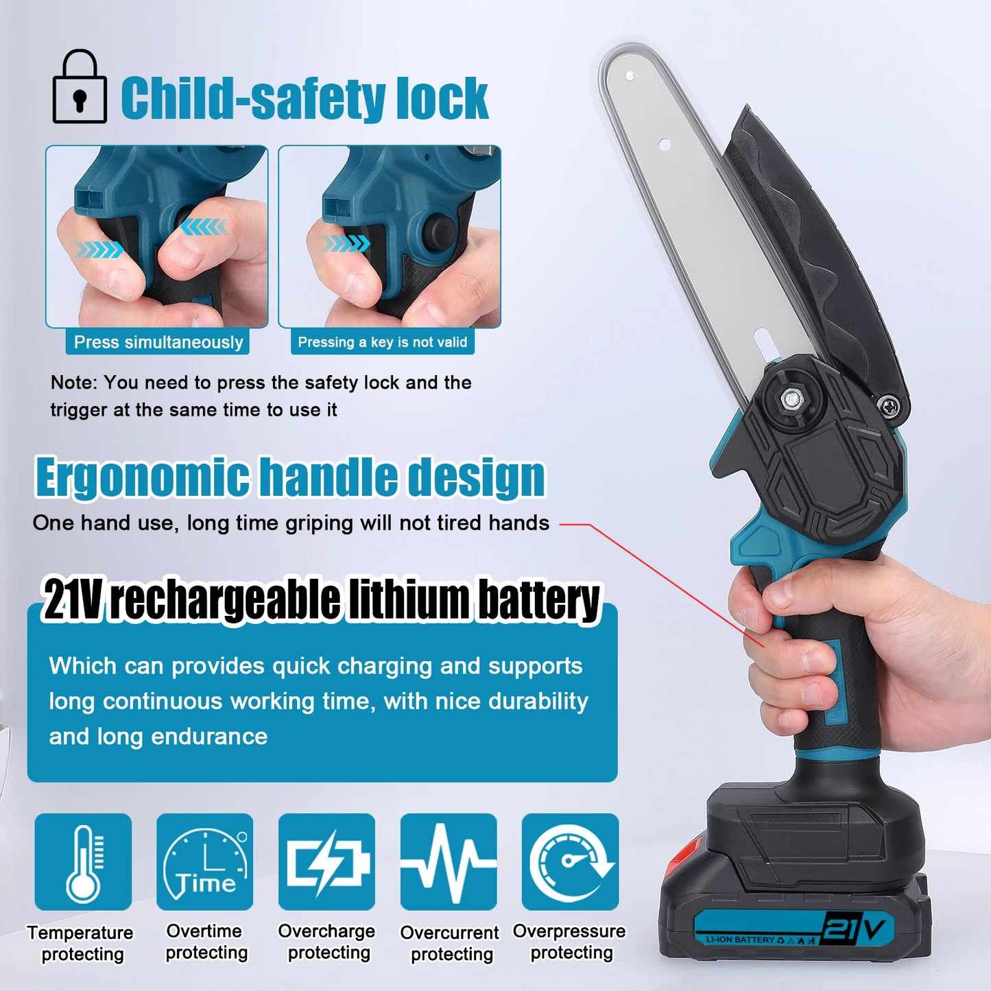 Scies ½Ç ¹Èlaguer ¹Èlectriques, petite tron?onneuse ½Ç fendre le bois, moteur ½Ç brosse, outil de travail de calcul ½Ç une main pour la coupe de verger de jardin, 21V, 6 po