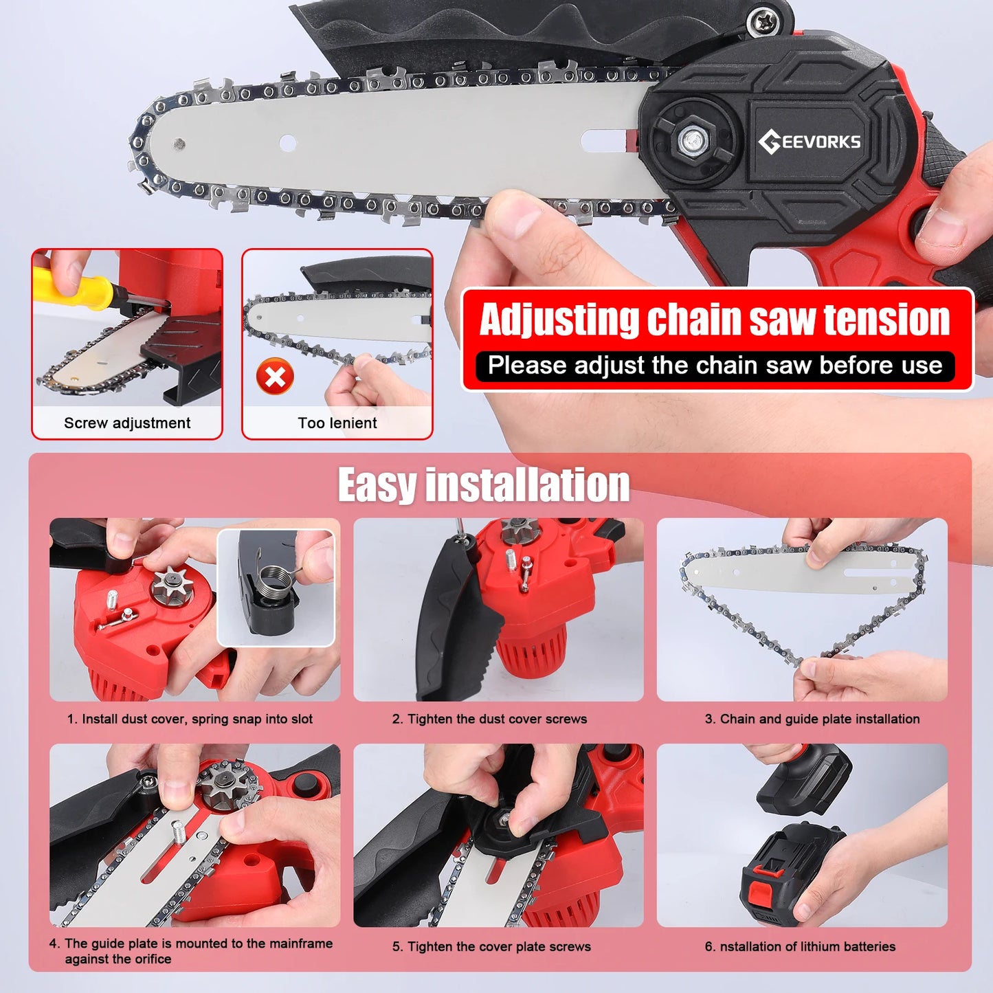 Scie ½Ç ¹Èlaguer ¹Èlectrique portable, petite tron?onneuse ½Ç fendre le bois, moteur ½Ç brosse, outil de travail de calcul ½Ç une main pour jardin et verger, 21V, 6 po
