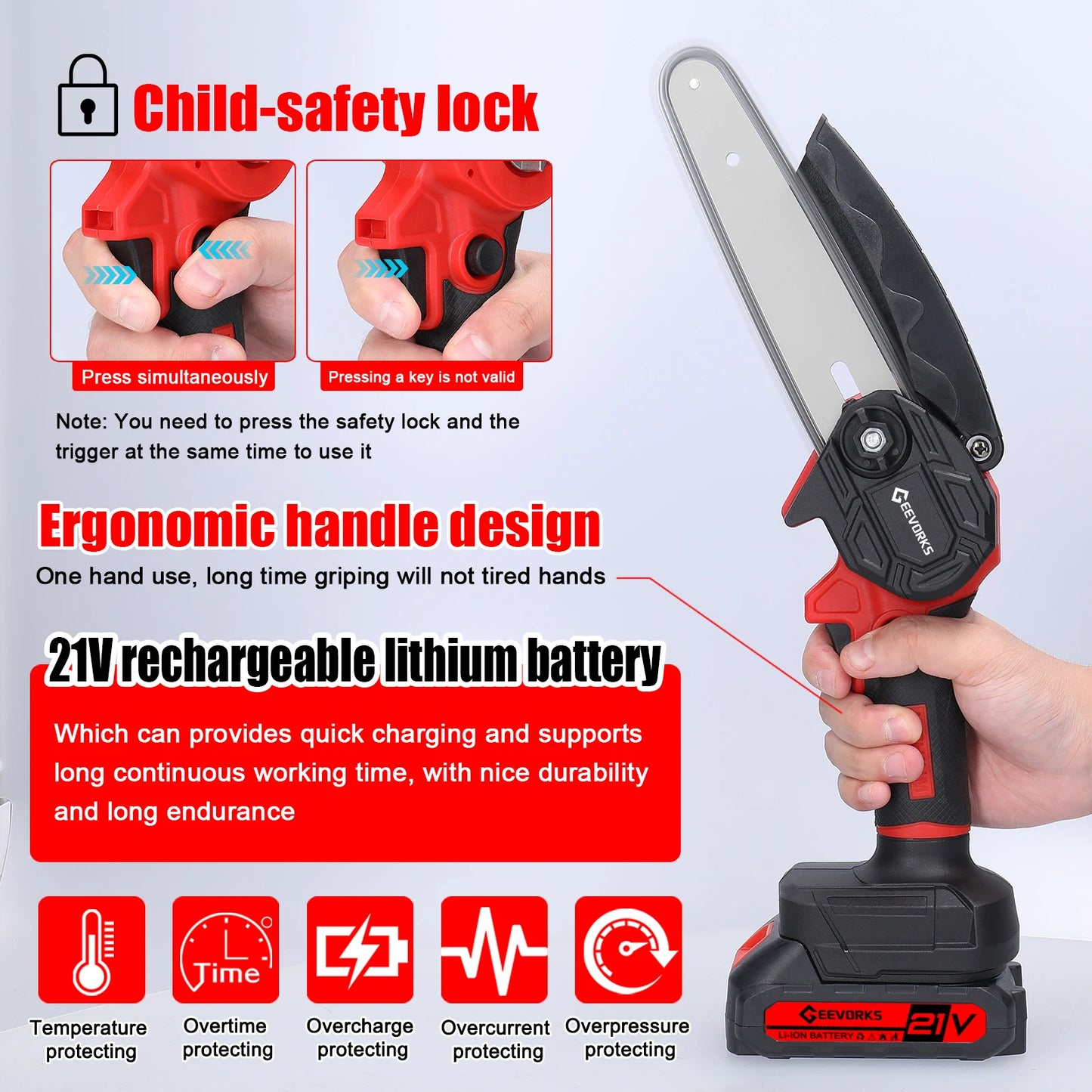 Scie ½Ç ¹Èlaguer ¹Èlectrique portable, petite tron?onneuse ½Ç fendre le bois, moteur ½Ç brosse, outil de travail de calcul ½Ç une main pour jardin et verger, 21V, 6 po
