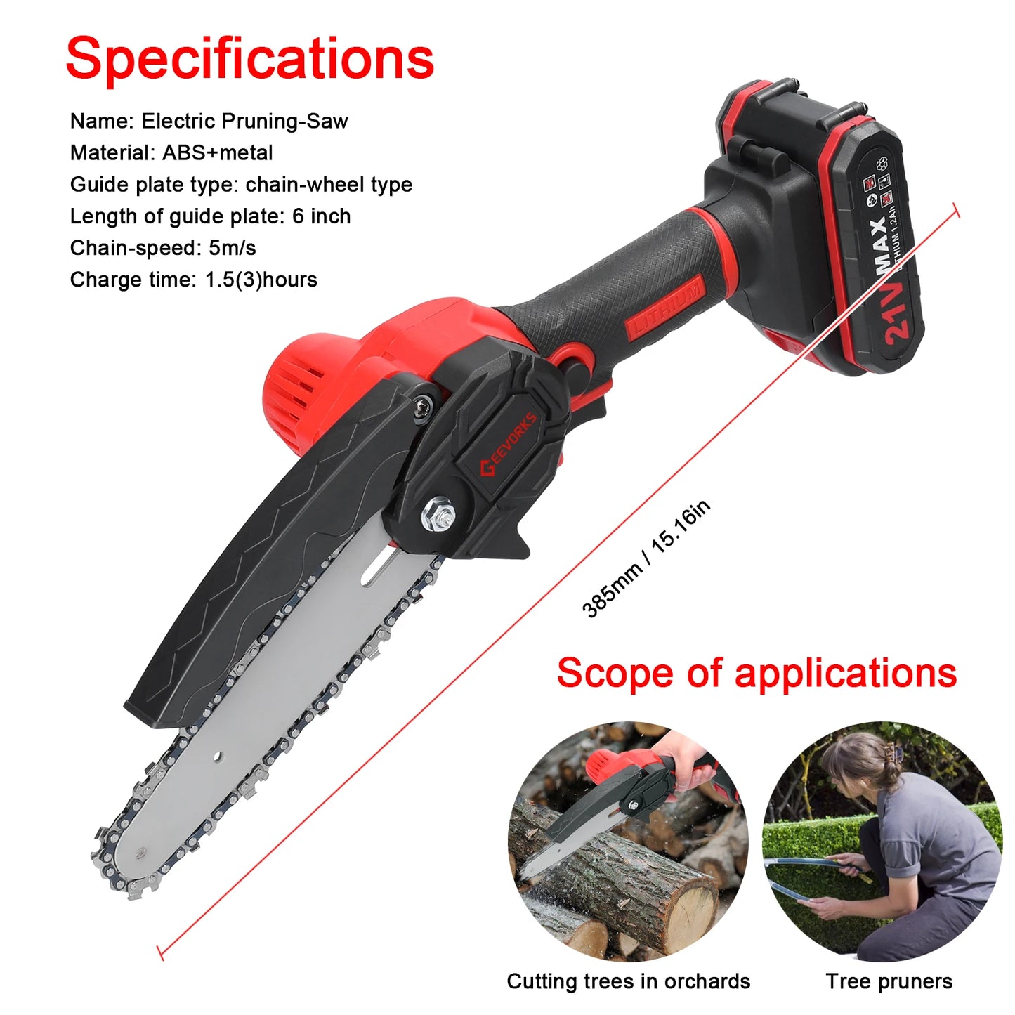 Scies d'¹Èlagage ¹Èlectriques, petit moteur de brosse de tron?onneuse ½Ç fendre le bois, outil de travail de calcul ½Ç une main pour jardin et verger, 21V, 6 po