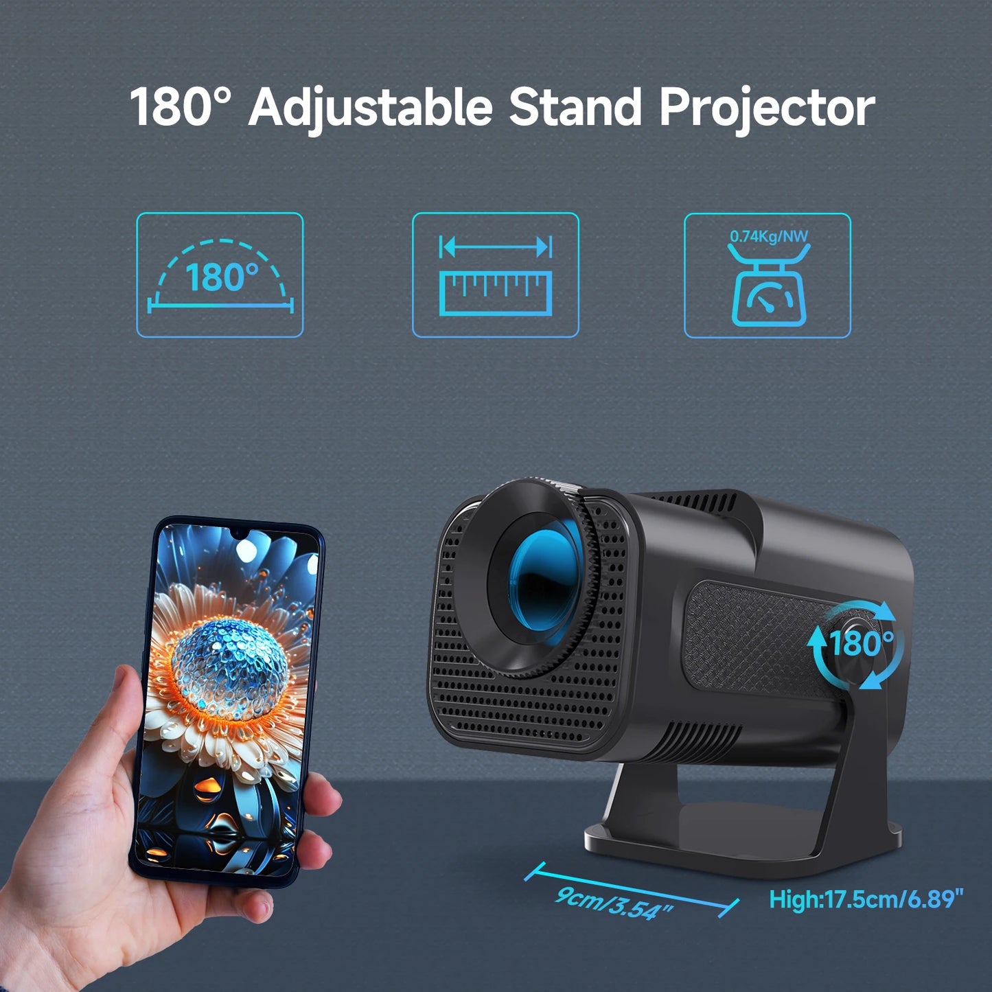 Mini budg¨¦taire HY320, 720P, Android 11, 4K, 300ANSI, Wifi6, BTpig, portable, rotatif ¨¤ 180 ¡ã, cin¨¦ma ext¨¦rieur, diversifi¨¦, natif