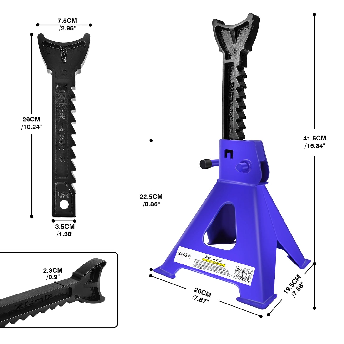 Supports d'appellation en acier pour voiture et camionnette, outil de levage de r¨¦paration, support de cric, plage r¨¦glable ¨¤ 9 ¨¦tages,290-430mm, 2 pi¨¨ces, 3