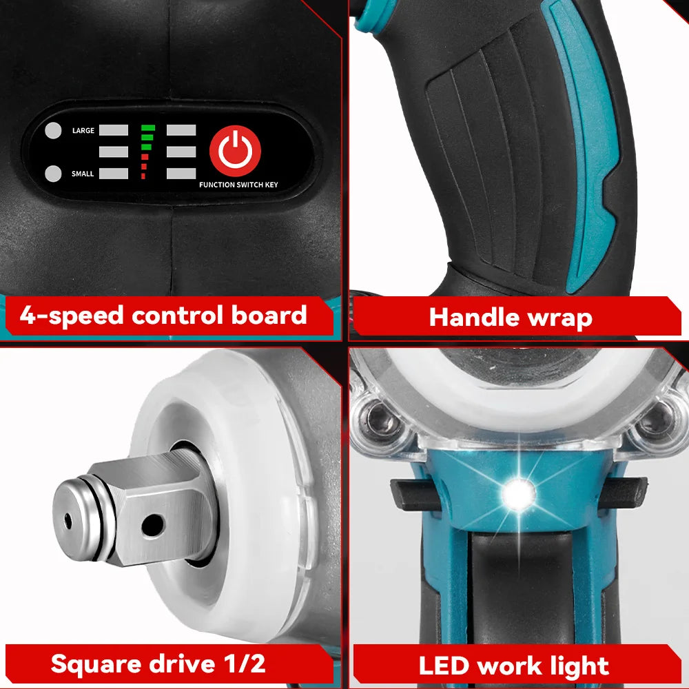 Tournevis ¹Èlectrique Sans Fil 520N.M cle a choc, visseuse sans fil,Outil de R¹Èparation de Voiture pour Batterie makita 18v outils, 1/2 Pouces