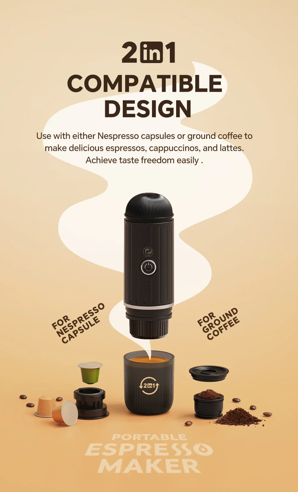 Machine ½Ç caf¹È expresso portable pour voiture et maison, 30ml, 70ml, capsules et poudre, d¹Èveloppement de type C, port Fit, noir