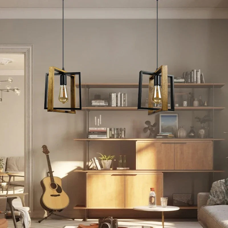 Lustre américain lampe rétro fer bois suspension lampe Bar Restaurant lampe créative suspension Luminaire domestique appareil