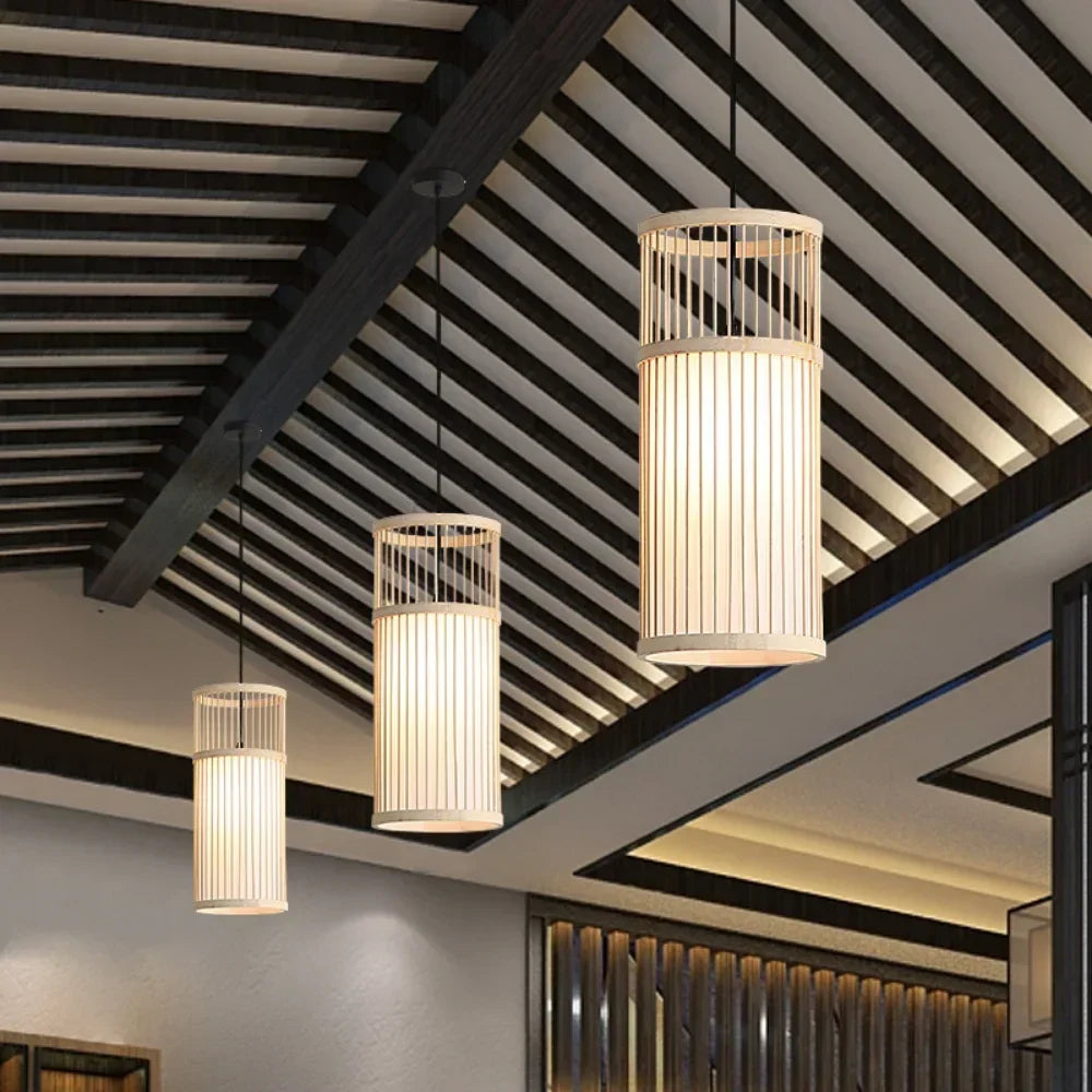 Lustres en bambou tissés à la main, abat-jour, luminaires, chambre à coucher, lampe de salle à manger, artisanat PmotLights