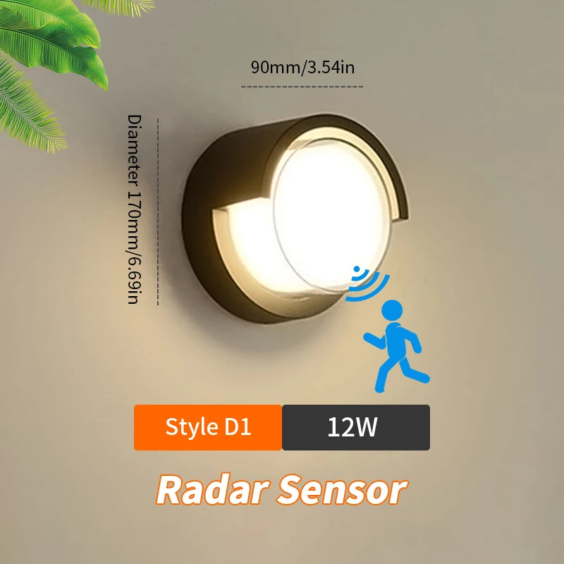 Mur LED lampe éclairage Radar capteur de mouvement AC85-265V 6/12W blanc chaud blanc froid adapté à la décoration intérieure extérieure de la maison
