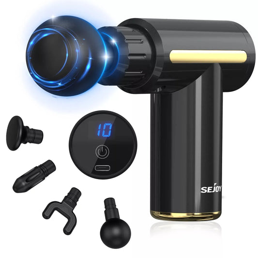 Pistolet de massage pour la relaxation des tissus profonds PerSCH, masseur relaxant musculaire, 10 vitesses, 4 tÄÇtes, black