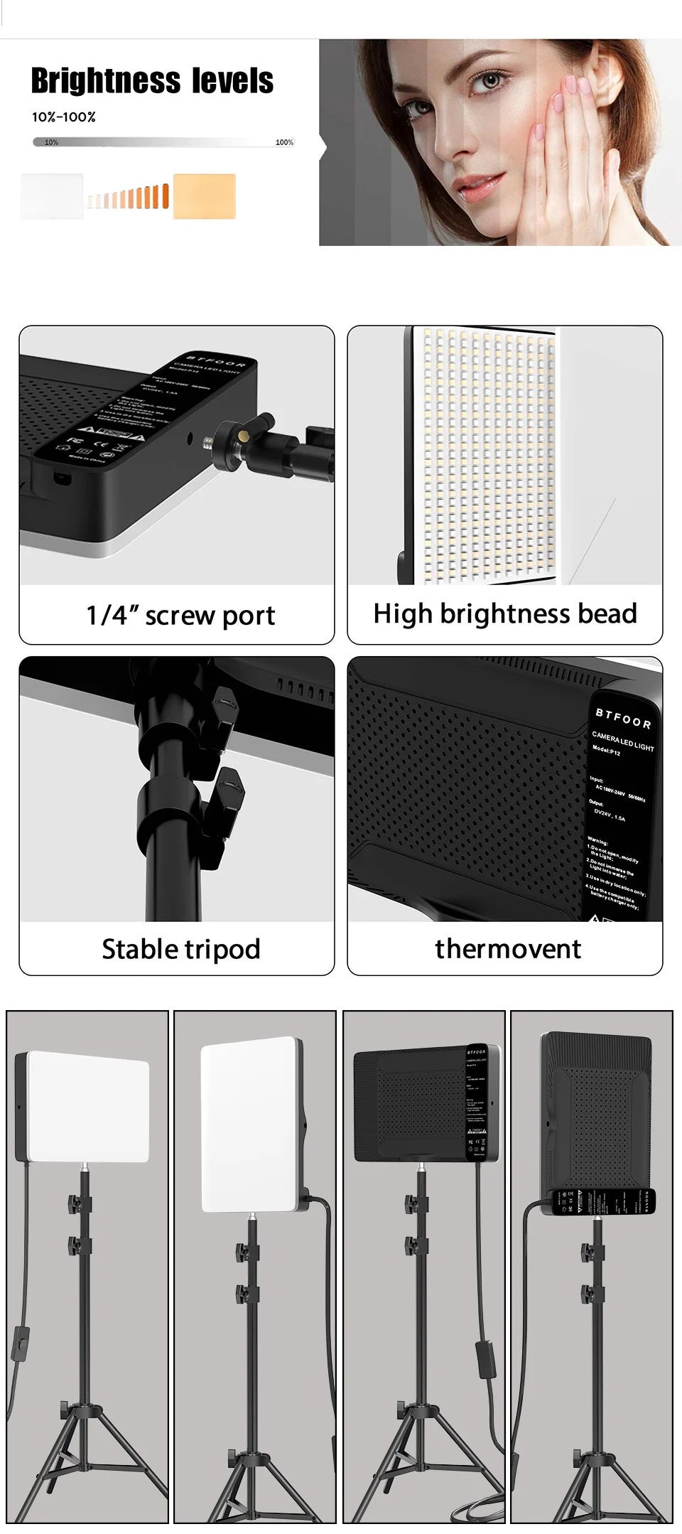 Lampe de remplissage LED bicolore avec tr¨¦pied, panneau lumineux vid¨¦o, ¨¦clairage de photographie, diffusion en direct, studio photo, 50W, 3000k-6500k
