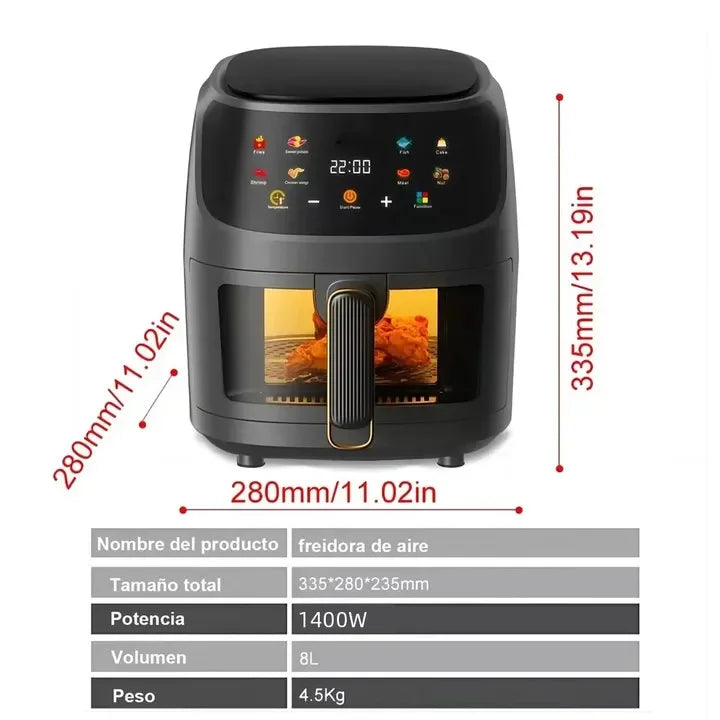 Friteuse ½Ç air intelligente avec ¹Ècran LCD, 1400W, 8L, grande capacit¹È, sans huile, four pour frire des frites et grill¹Èes jetables
