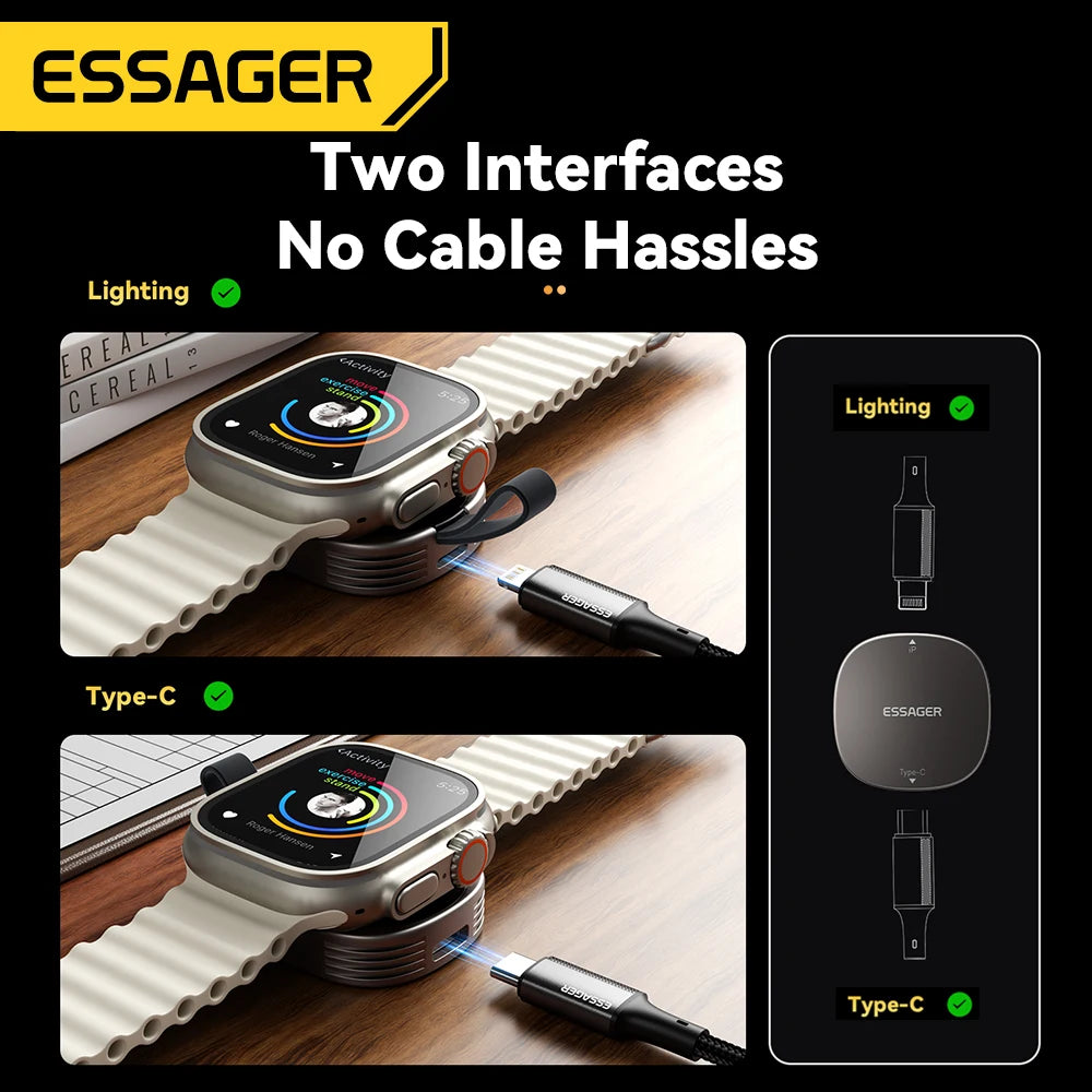 Essager chargeur magnétique sans fil pour Apple Watch 8 7 6 5 4 3 2 SE chargeur rapide magnétique Portable USB Type C pour iWatch Ultra