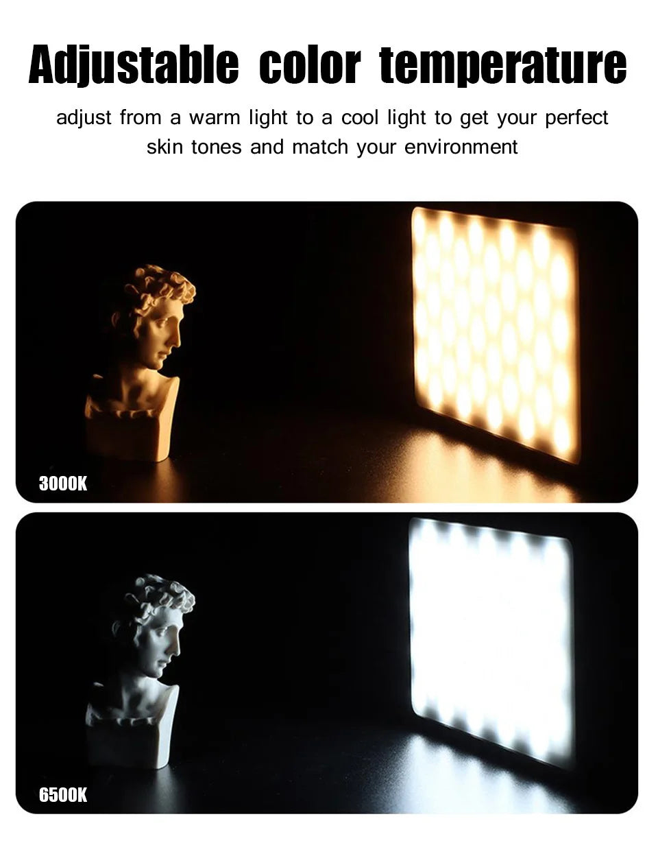 Lampe de remplissage LED bicolore avec tr¨¦pied, panneau lumineux vid¨¦o, ¨¦clairage de photographie, diffusion en direct, studio photo, 50W, 3000k-6500k