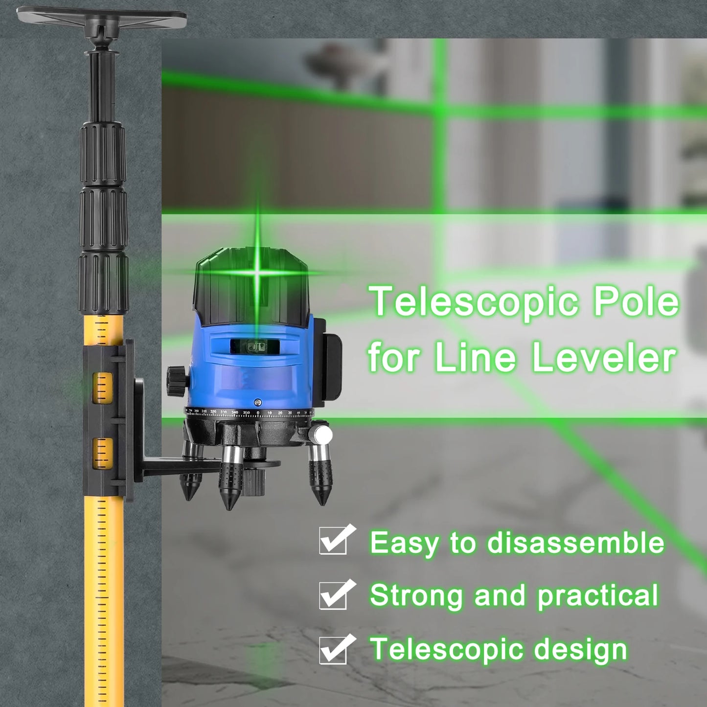 Support t¨¦lescopique r¨¦glable en alliage d'aluminium pour ligne compte-gouttes, extension de levage, support de support de support, support de niveau laser, plus r¨¦cent, 1/4 po ou 5/8 po