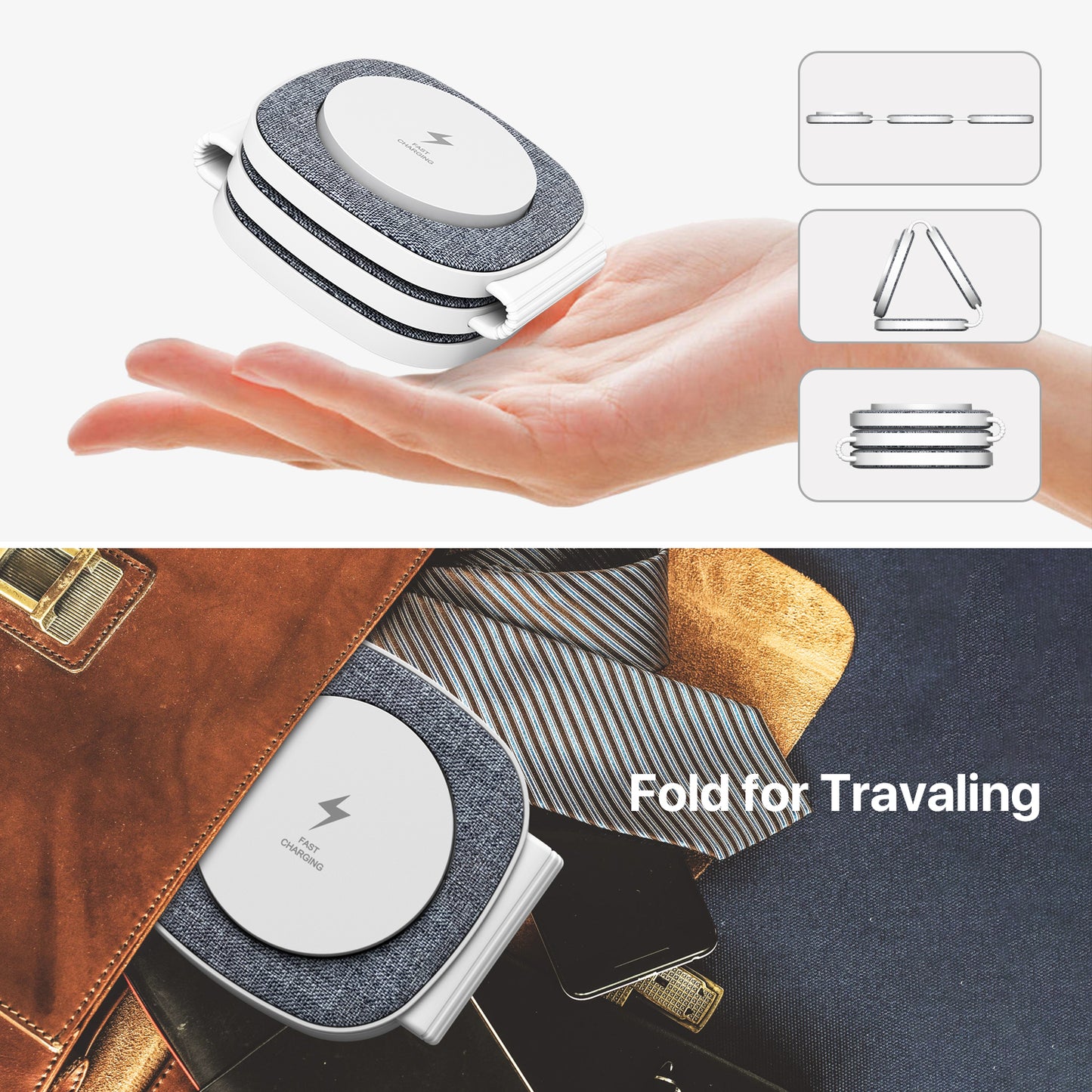 Station de Charge Sans Fil Pliable 3-en-1 pour iPhone 15/14/13/12/11/Pro/Max/X/XS/XR/8/8 Plus, Apple Watch et AirPods - Chargeur à Induction Compact et Portable