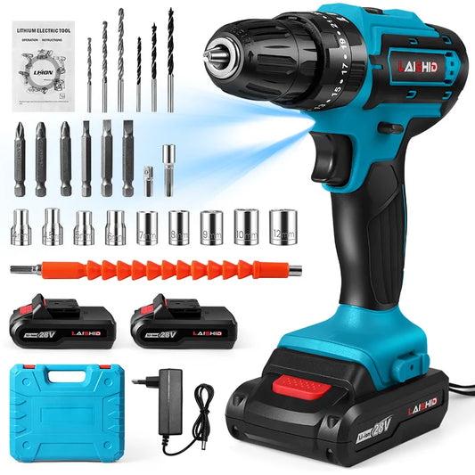 Tournevis sans fil ½Ç impact 28V, perceuses ½Ç grande vitesse, perceuse ½Ç batterie aste, perceuse domestique, outils ¹Èlectriques avec forets