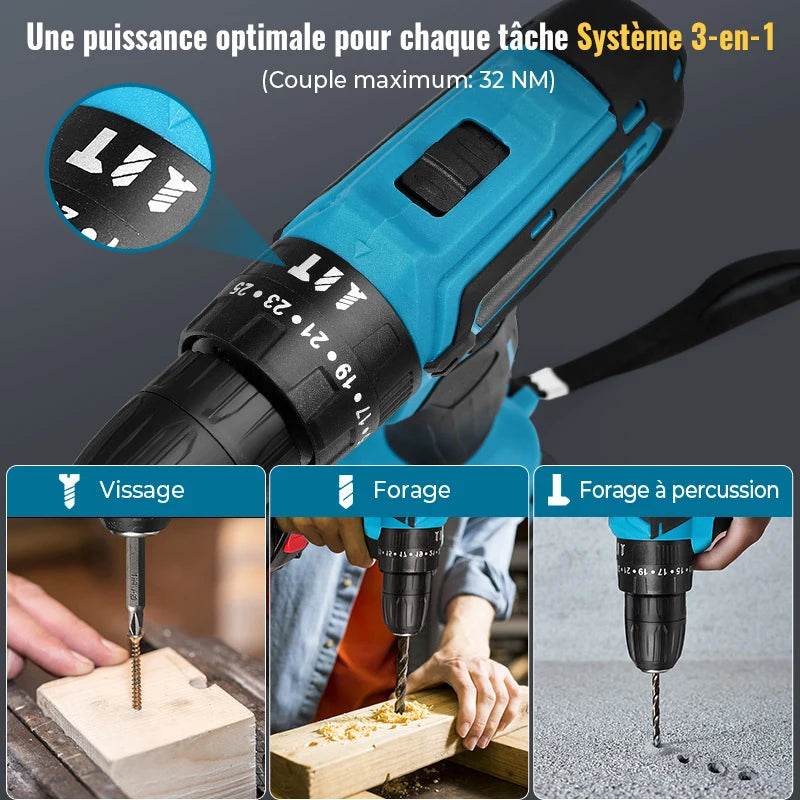Tournevis sans fil ½Ç impact 28V, perceuses ½Ç grande vitesse, perceuse ½Ç batterie aste, perceuse domestique, outils ¹Èlectriques avec forets