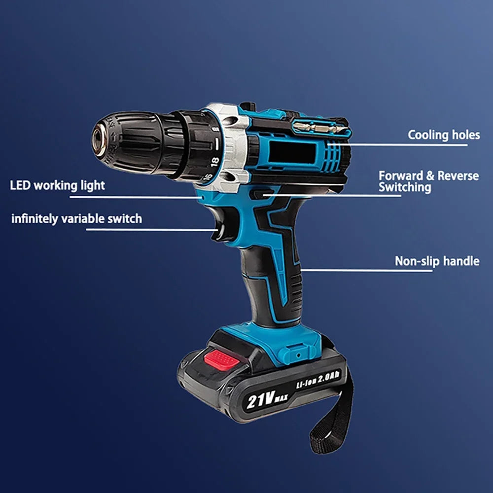 Tournevis sans fil ½Ç percussion 21V 1600, perceuses pliables ½Ç grande vitesse, perceuse ½Ç batterie aste, perceuse domestique, outils ¹Èlectriques avec forets