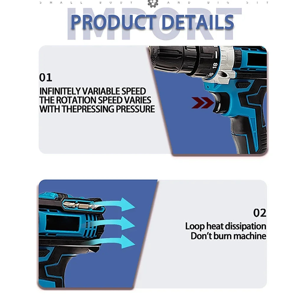 Tournevis sans fil ½Ç percussion 21V 1600, perceuses pliables ½Ç grande vitesse, perceuse ½Ç batterie aste, perceuse domestique, outils ¹Èlectriques avec forets