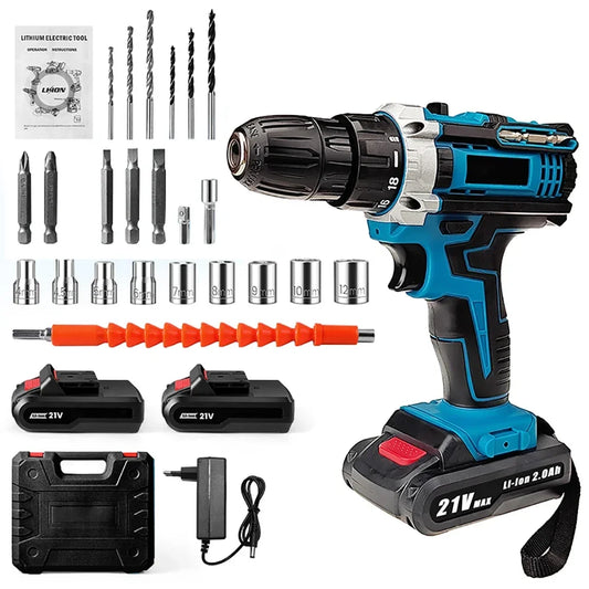 Tournevis sans fil ½Ç percussion 21V 1600, perceuses pliables ½Ç grande vitesse, perceuse ½Ç batterie aste, perceuse domestique, outils ¹Èlectriques avec forets