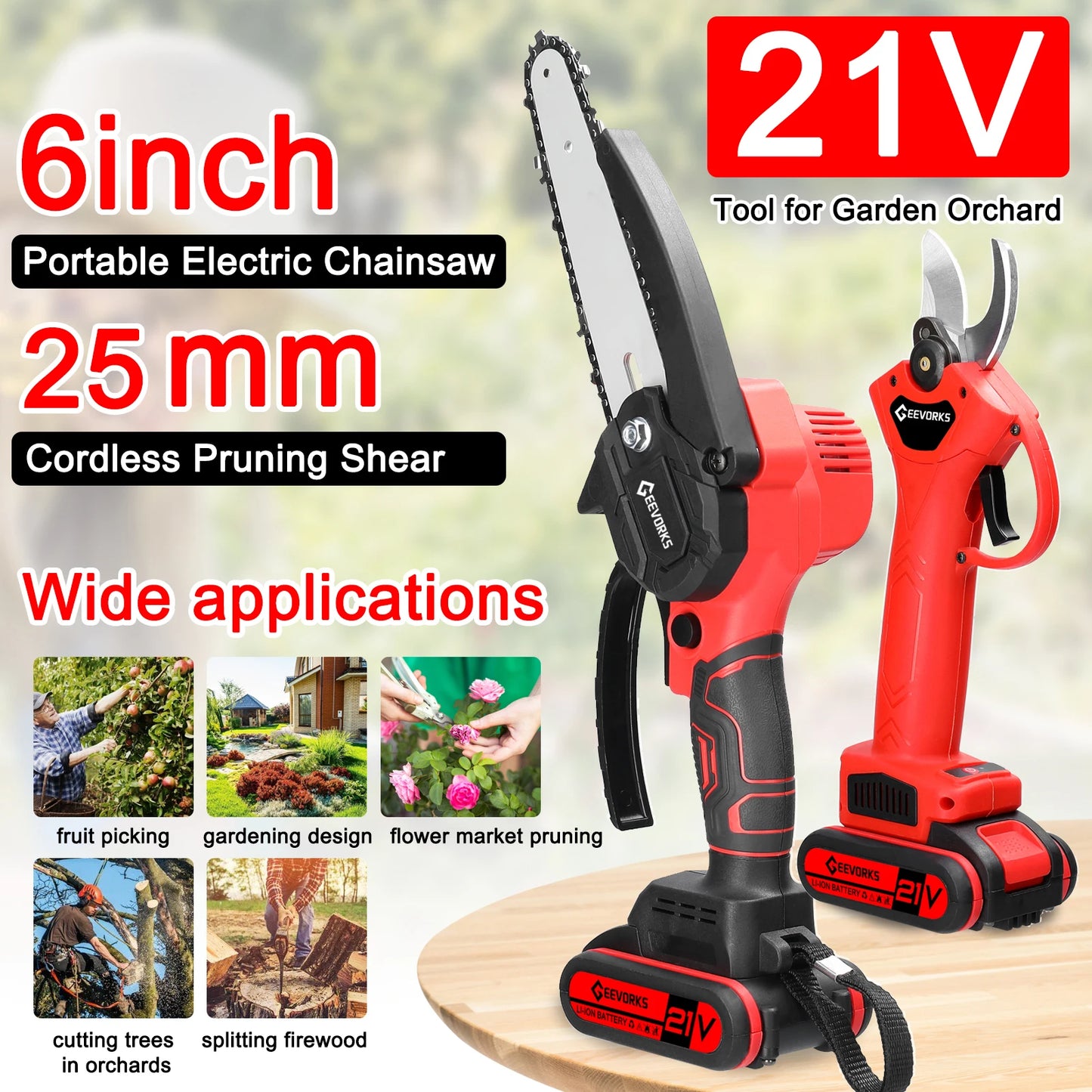 Tron?onneuse ¨¦lectrique 21V 6 pouces et ensemble de cisaillement sans fil 25mm, kit de machine de d¨¦coupe pour fendage du bois, outil de calcul