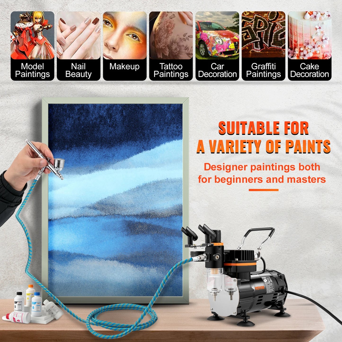 Kit a¨¦rographe pour touristes professionnels, odorpulv¨¦risateur ¨¦lectrique, pinceau ¨¤ air, ensemble de peinture, art des ongles, tatouage, mod¨¨le de maquillage, 120W