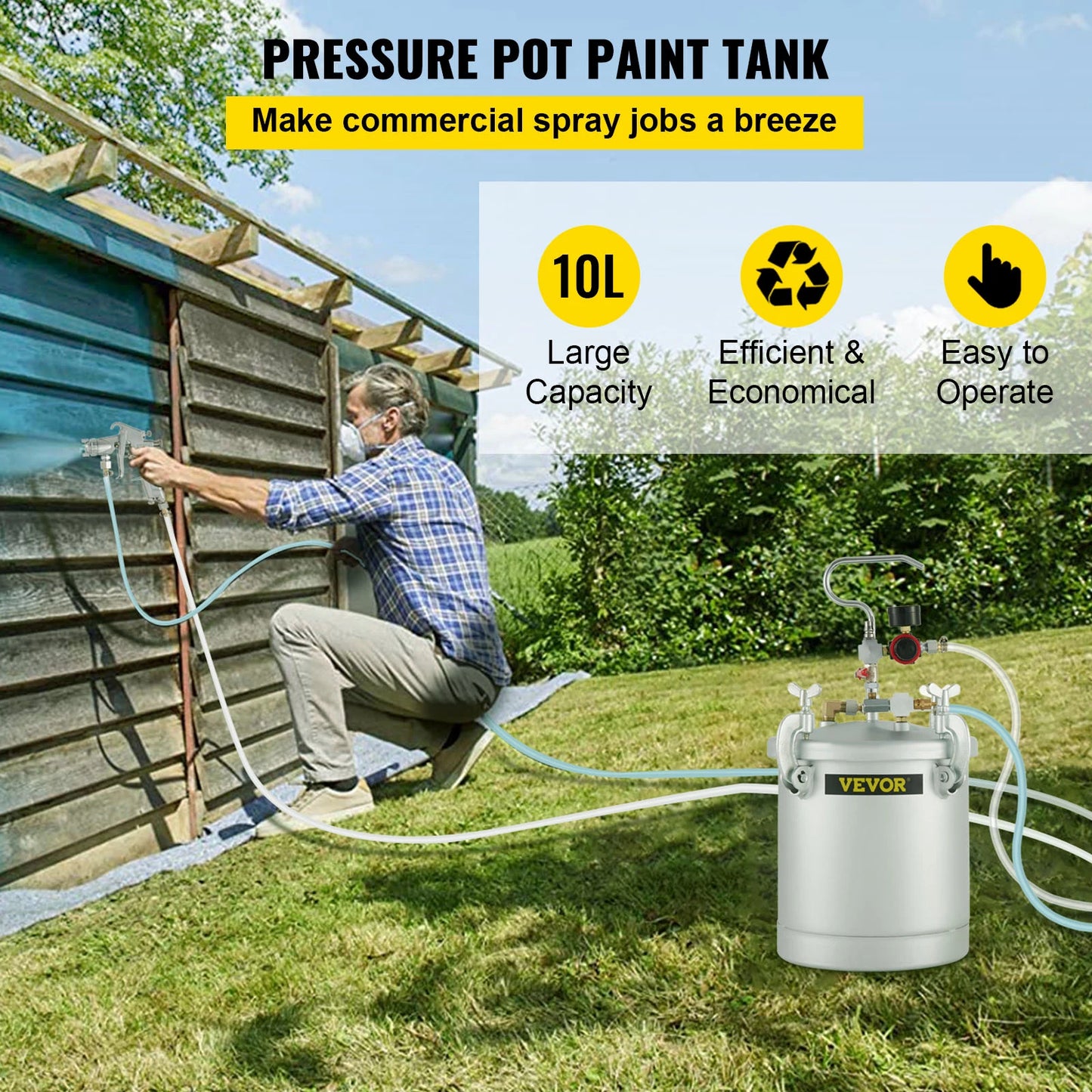 Pulv¨¦risateur de pot de peinture ¨¤ pression, odorpulv¨¦risateur et tuyau, usage domestique, ext¨¦rieur, commercial, pr¨¦cieux, 10l, 2.5 gallons