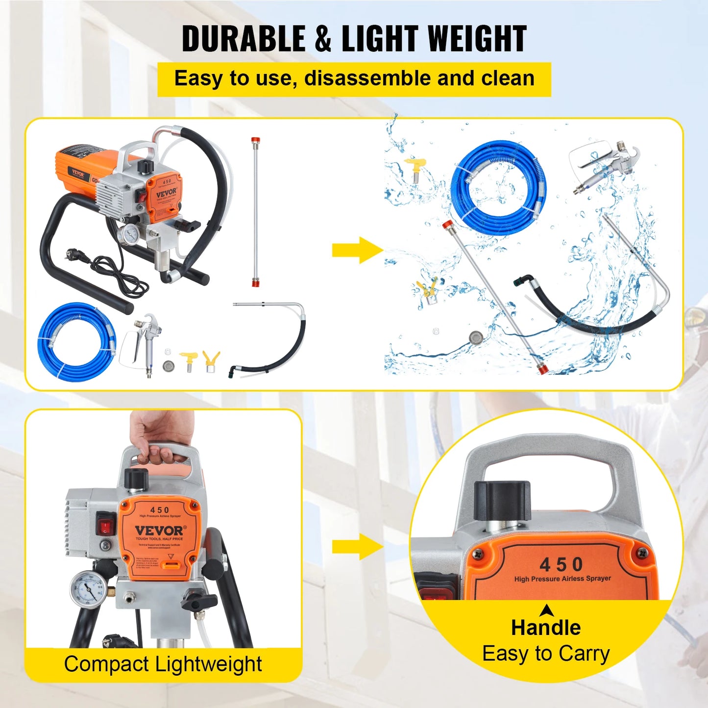 Pulv¨¦risateur sans Air avec Tuyau Haute Pression, Pistolet de Peinture Murale Plafond 1800 W, 3000 PSI, 1,8 L/min, Pression de Pulv¨¦risation R¨¦glable, pour Peinture Int¨¦rieure Ext¨¦rieure