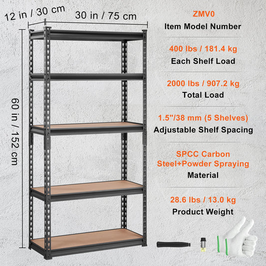 ¨¦tag¨¨re de Rangement Garage M¨¦tallique 5 Niveaux 907,2kg 75x30x152cm