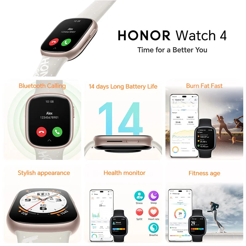 Version mondiale HONOR Watch 4 montre intelligente 5ATM moniteur d'oxyg¨¨ne sanguin BT5.2 GPS Bluetooth 5.2 jusqu'¨¤ 14 jours de batterie