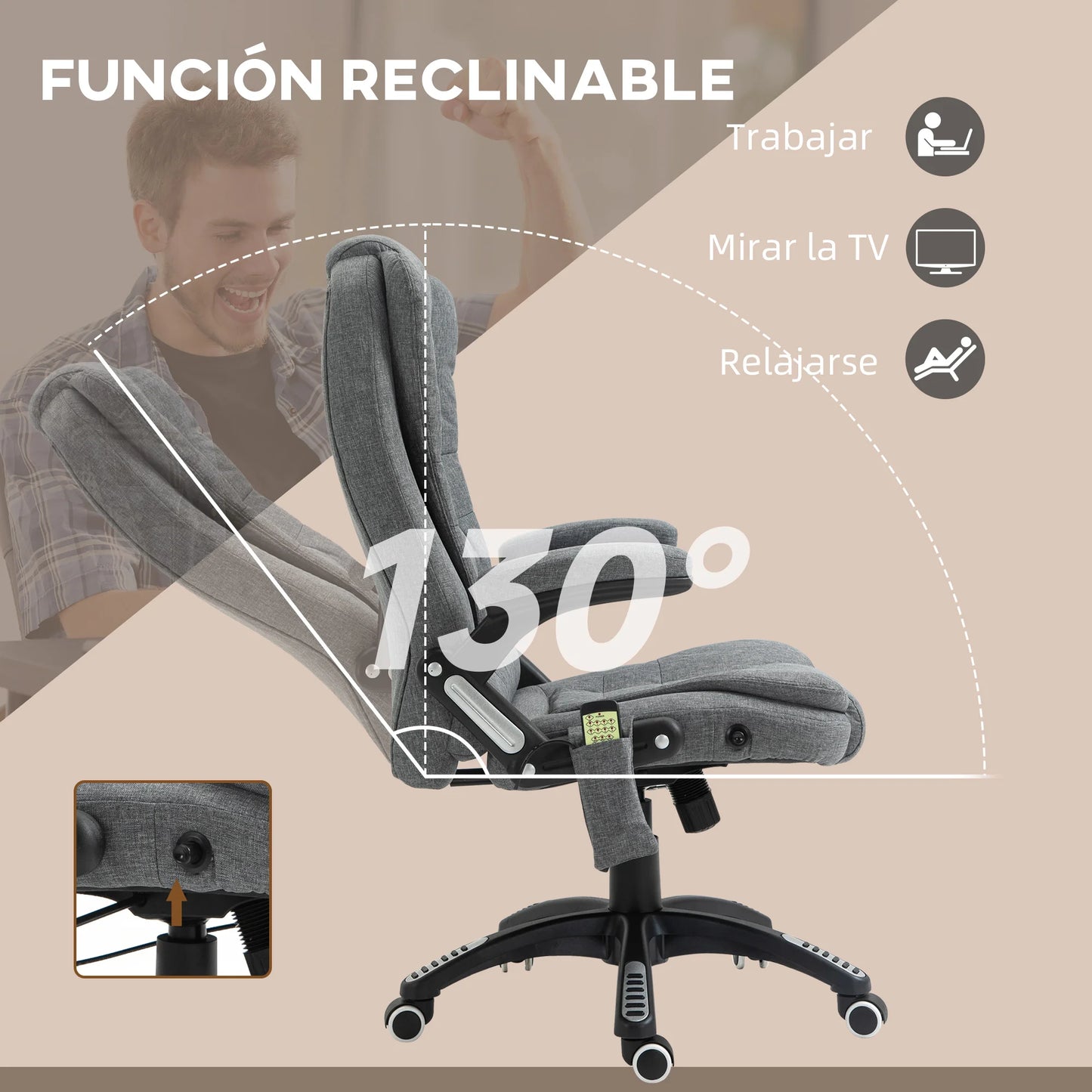 Chaise inclinable valide avec 6 points valides, 68x72x110-120cm, gray