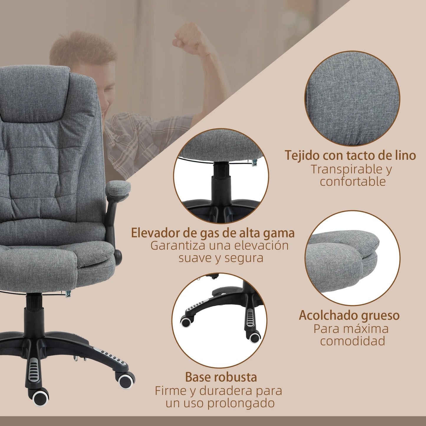 Chaise inclinable valide avec 6 points valides, 68x72x110-120cm, gray