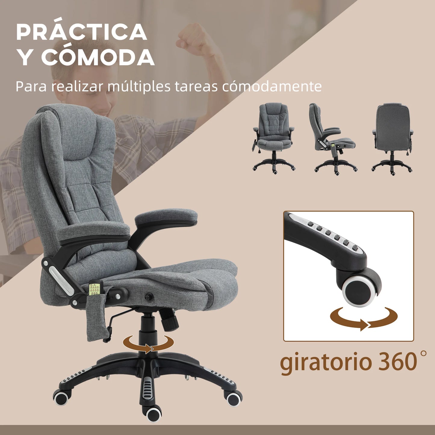 Chaise inclinable valide avec 6 points valides, 68x72x110-120cm, gray
