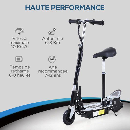 Trottinette ¨¦lectrique 120 W pliable pour enfant de 7 ¨¤ 12 ans hauteur guidon et selle r¨¦glable 10 Km/h max. noir