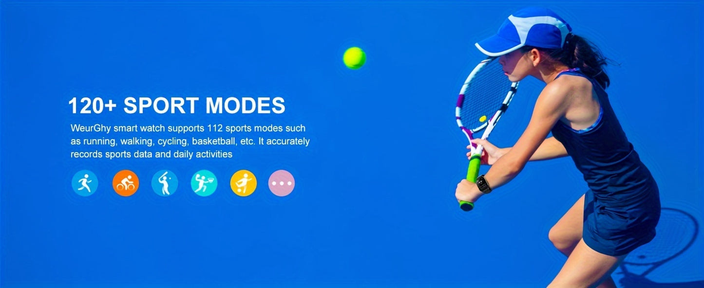 Montre connect¨¦e pour hommes/femmes avec appels sans fil et alertes de messages, montre de fitness avec ¨¦cran tactile HD de 1.85 pouce, 120+ modes sportifs, r¨¦ception/¨¦mission d'appels.
