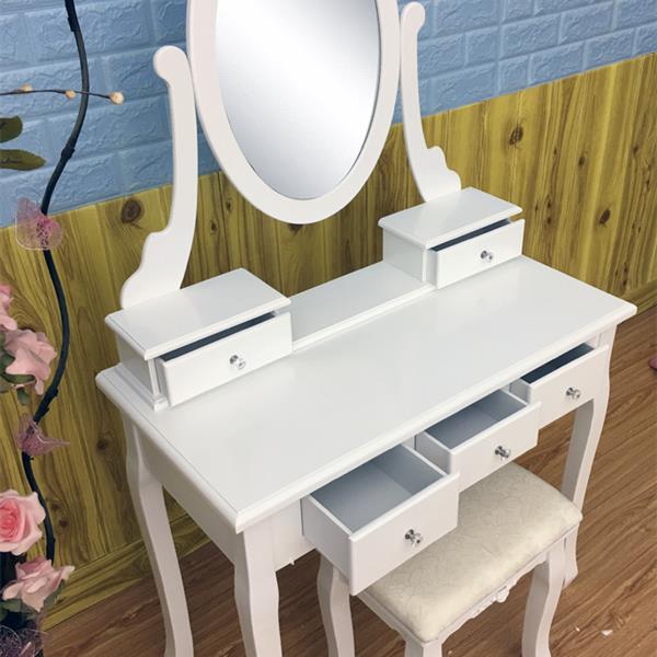 Rotation 360¡ã Miroir simple 5 tiroirs Coiffeuse Blanc