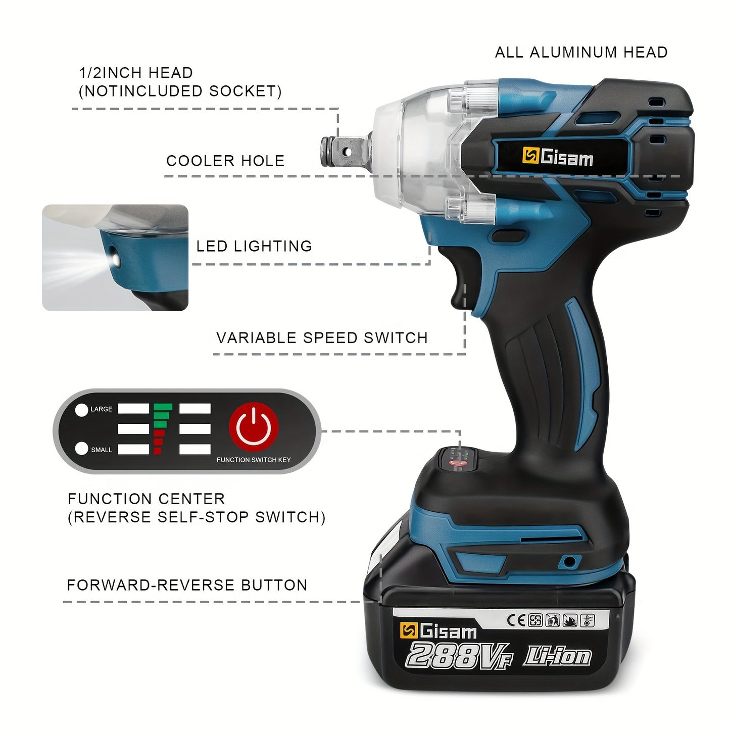 Cl¨¦ ¨¤ chocs ¨¦lectrique sans fil 21 V, Ensemble de 2 batteries + 1 chargeur, jeu de cl¨¦s ¨¤ chocs ¨¦lectriques sans fil, cl¨¦ ¨¤ chocs ¨¦lectrique 1/2 pouce, moteur sans balais 4815, cl¨¦ ¨¤ chocs ¨¦lectrique ¨¤ arbre creux ¨¤ 2 t¨ºtes