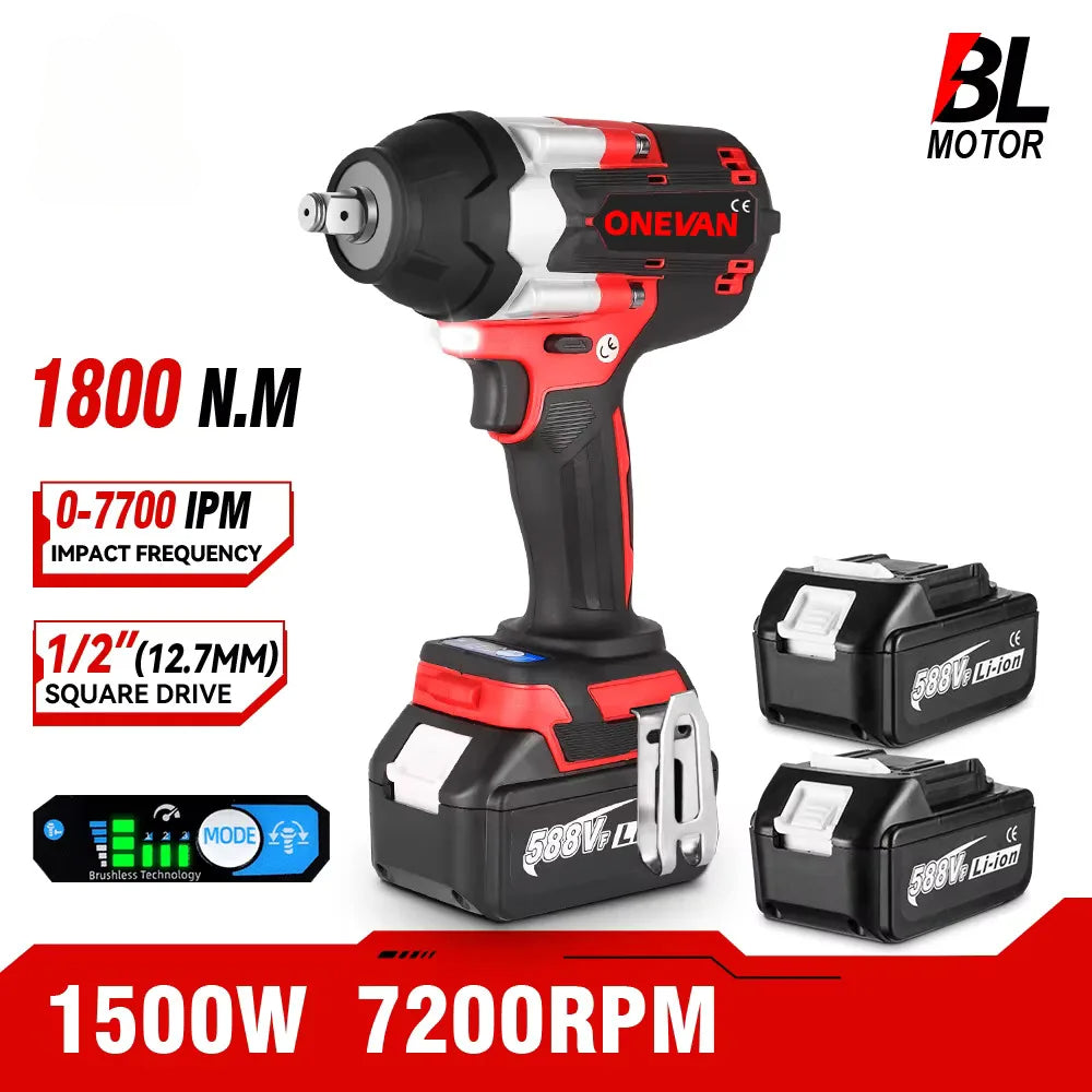 Impact ¹Èlectrique sans balais pour camions, outil ¹Èlectrique de pilote sans fil, batterie 18V, couple de 1800 N.M, 1/2 po