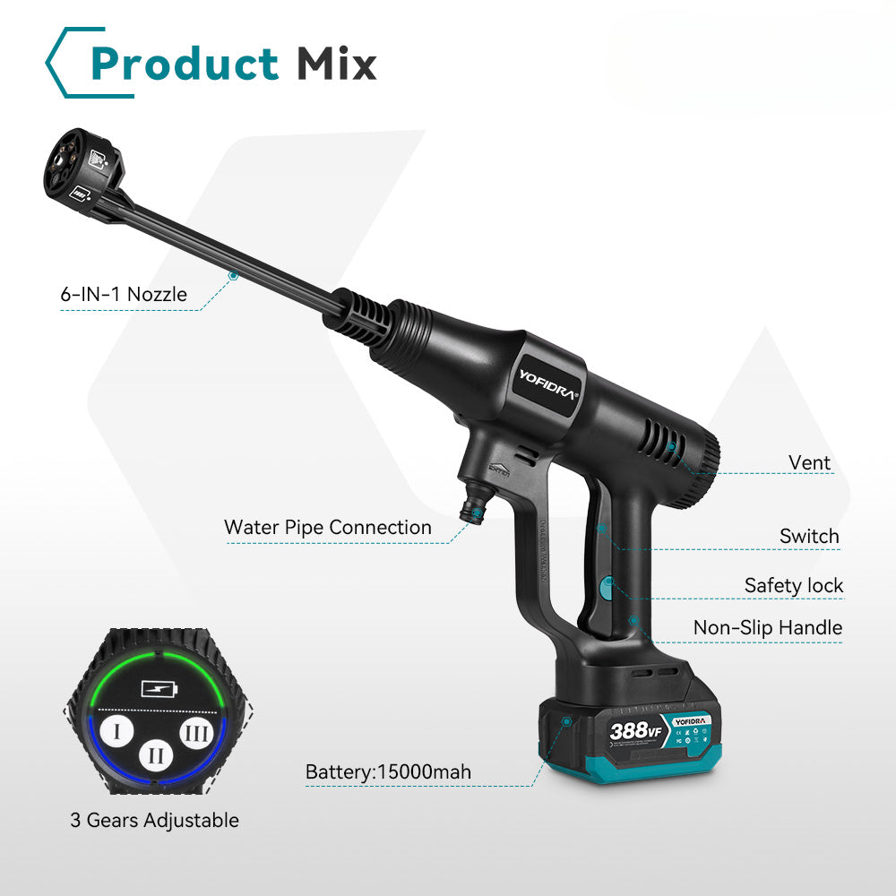 Pistolet de lave-auto haute pression sans balais, pulv¨¦risateur de lavage ¨¤ l'eau, jardin ¨¦lectrique, batterie Makita 18V, 6 en 1, 200 bars