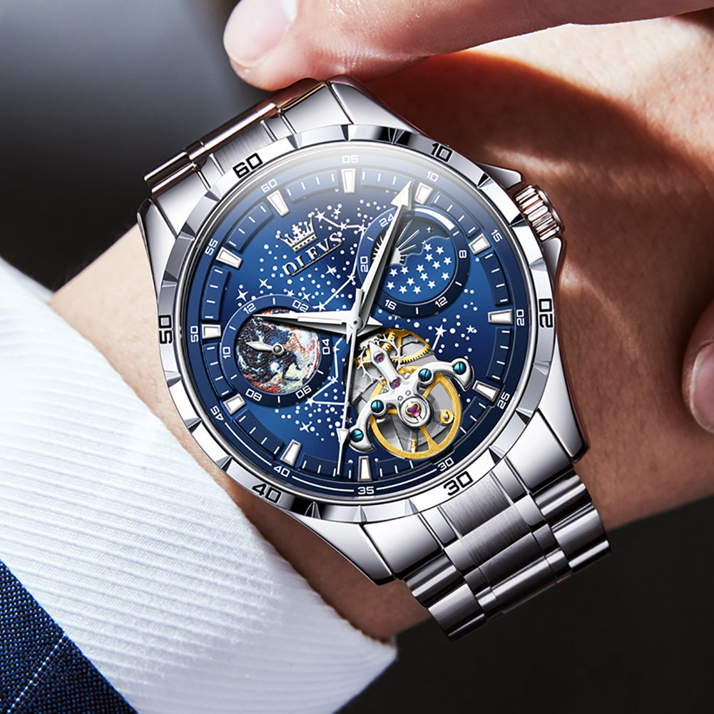 Montre m¨¦canique ¨¦tanche enti¨¨rement automatique pour homme, montres ¨¦tanches, phase de lune ¨¦toil¨¦e, marque sup¨¦rieure originale, chaussures multifonctionnelles