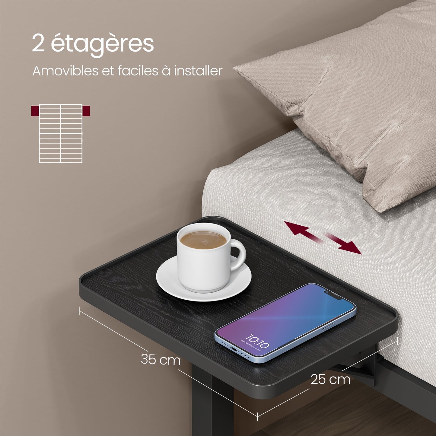 Lit Simple, Lit 1 Personne/Lit Double, Lit 2 Personnes, Cadre de Lit en M¨¦tal avec ¨¦tag¨¨res de Rangement, Lit Adolescent, Adapt¨¦ pour Matelas 160 x 200 cm, Montage Facile, Noir Classique