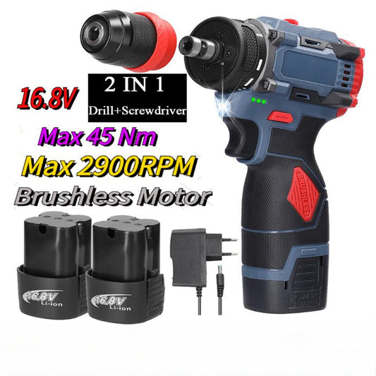 Perceuse au lithium 2 en 1, tournevis ¹Èlectrique, outil ¹Èlectrique multifonction, couple 45Nm, moteur sans balais, tournevis pratique, 16.8V