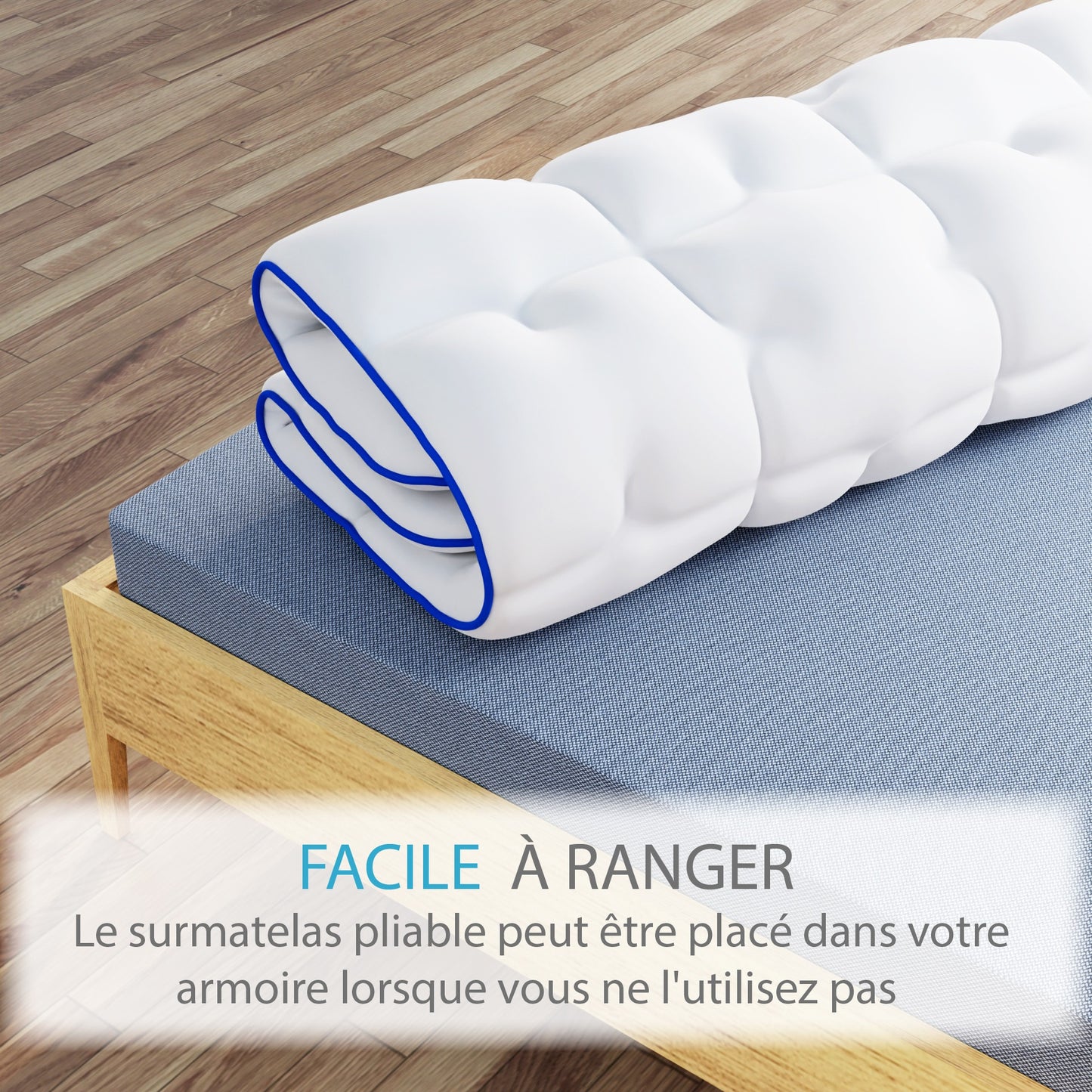 Surmatelas Diamant en Microfibre - Confort Optimal avec Liser¨¦ Bleu - Moelleux, Anti-Acarien et Respirant - Compatible avec Matelas 1-2 Places pour Adultes et Enfants, 140 x 190 cm
